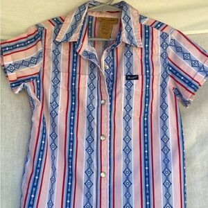 Wrangler Blue and Red Striped Kids Button Down Shirt